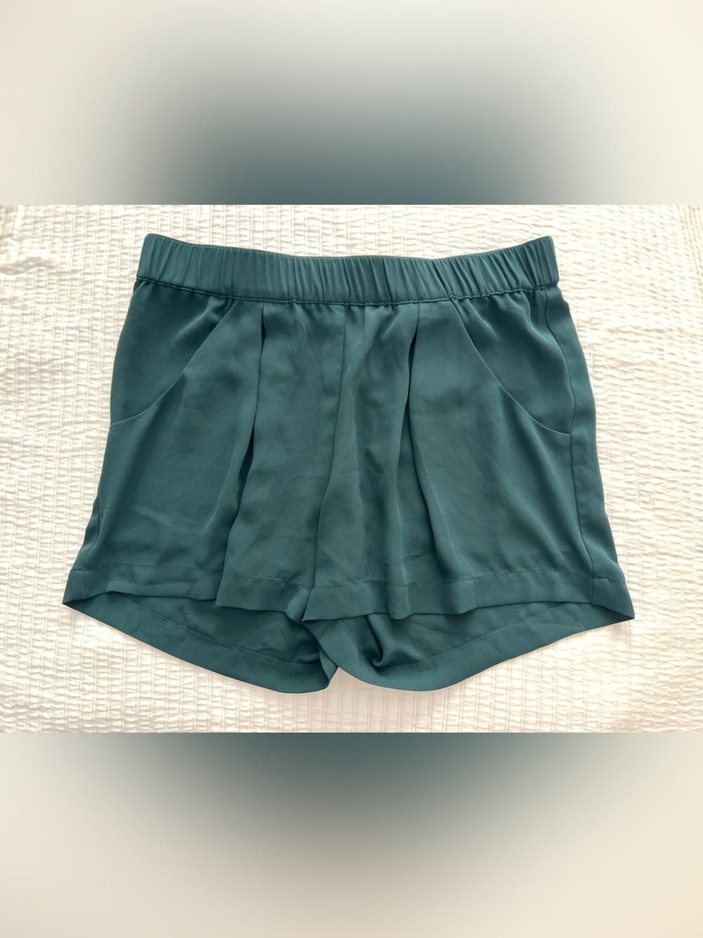 BCBGMaxAzria Teal Pleated Elastic-Waist Shorts